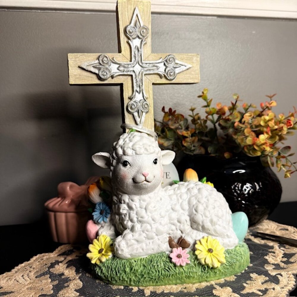 Love Licht Lamb & Cross Figurine NWT | Religious Spring Easter Decor NWT